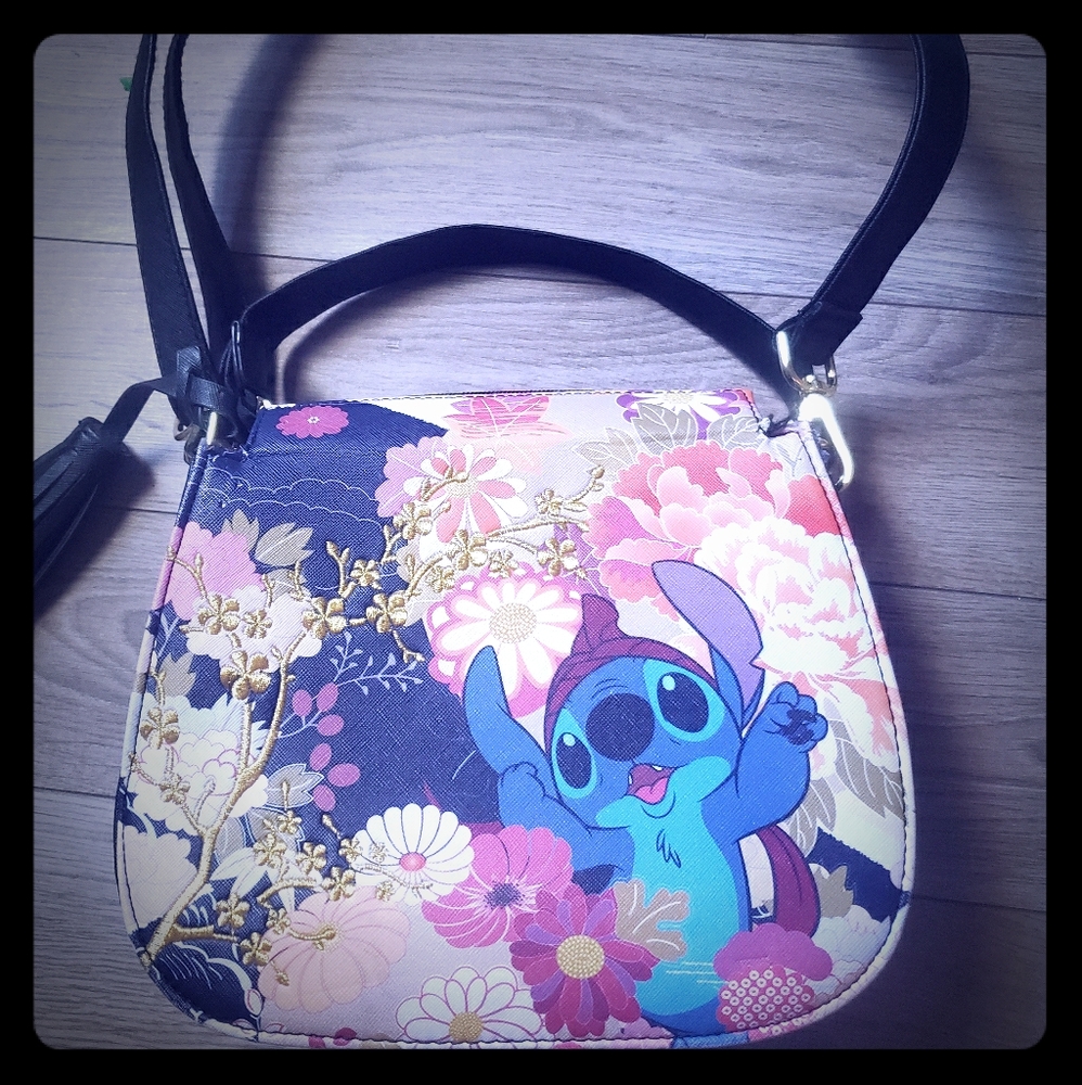 Stitch purse gold colors pink, blue floral